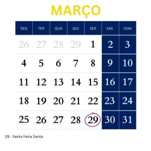 Calendário - Março-24 - Feriados