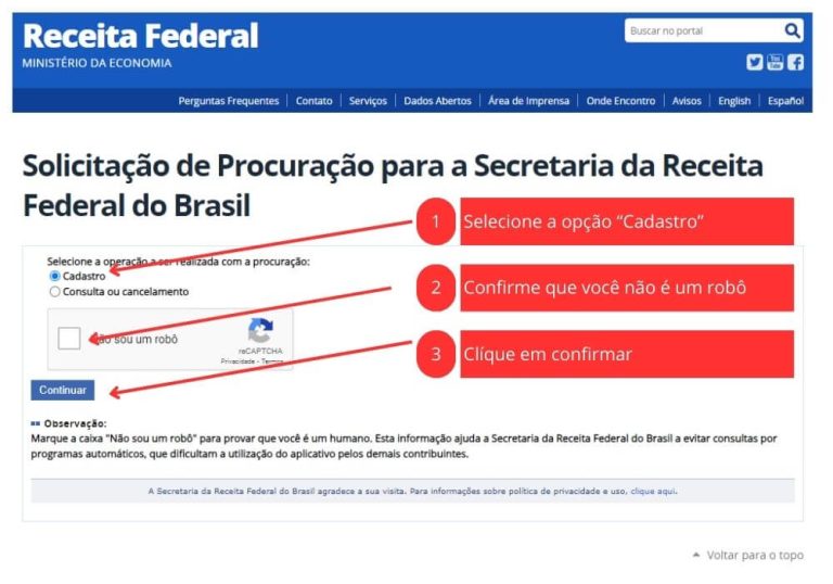 Passo 1 - Solicitação de Procuração Digital no site da Receita Federal