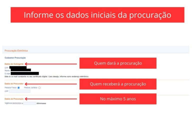 Passo 6 - Cadastro de Procuração Digital no e-CAC - Tela de dados da procuração