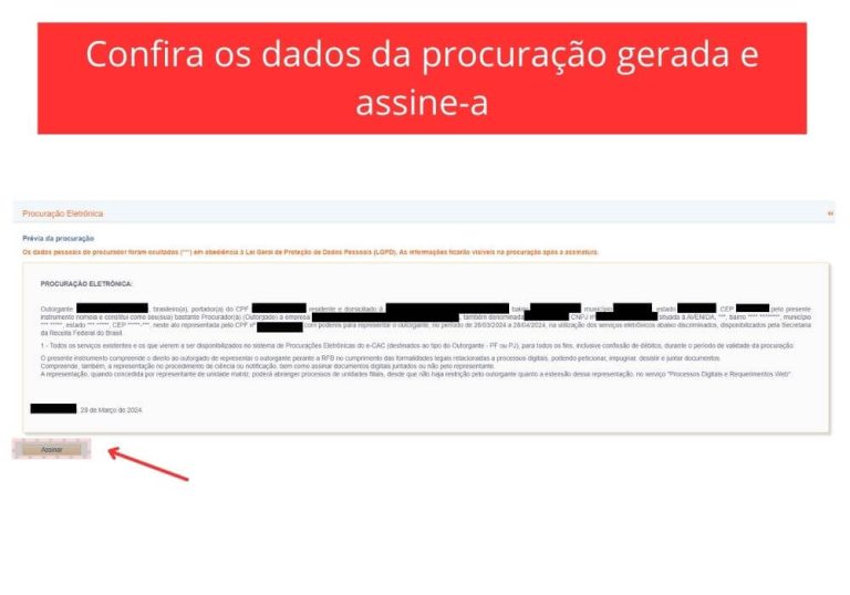 Passo 9 - Cadastro de Procuração Digital no e-CAC - Procuração gerada pelo sistema
