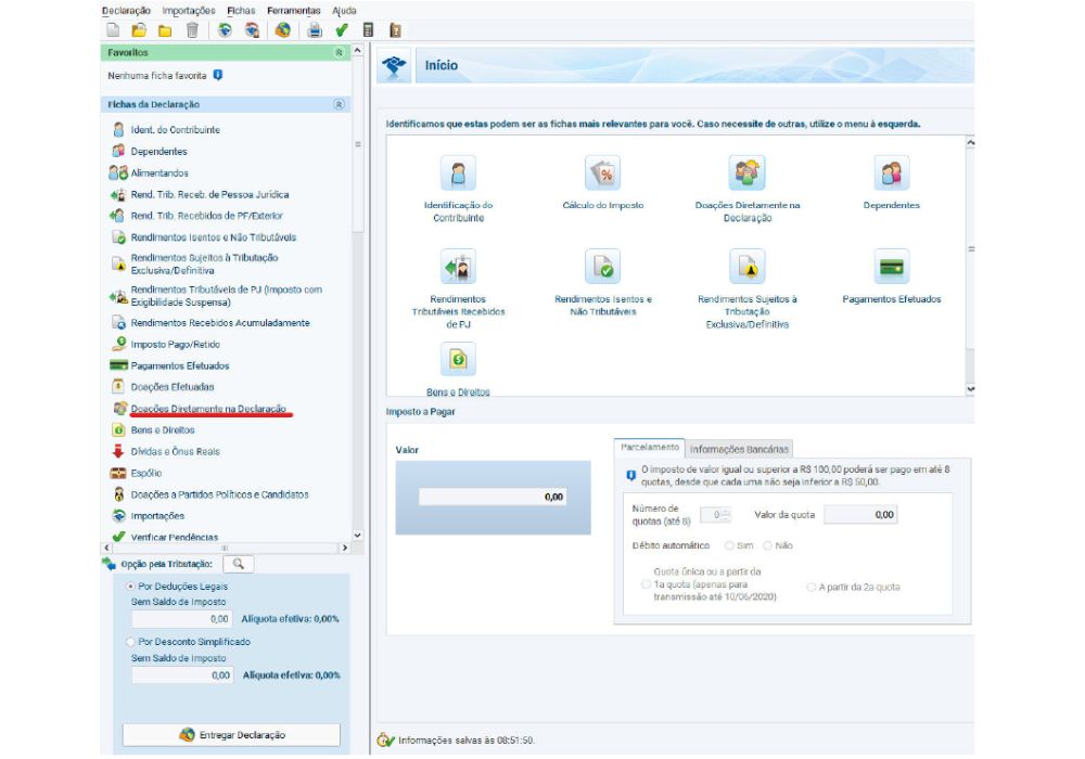 Doação IRPF - Direto na DIRPF - Passo 1