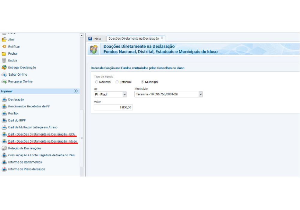 Doação IRPF - Direto na DIRPF - Passo 4