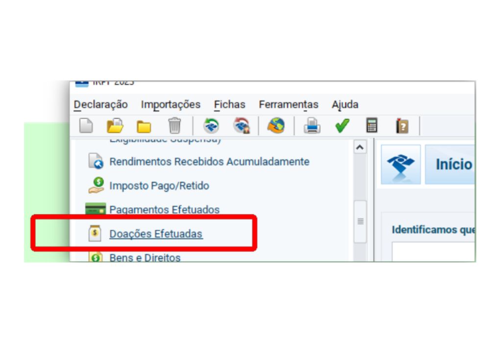 Ficha de declaração IRPF - Doações Efetuadas